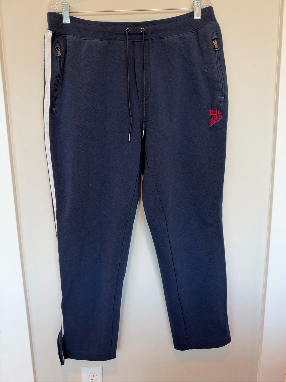 Polo by Ralph Lauren Navy Sweatpant Joggers with White Side Stripe and Red Logo
